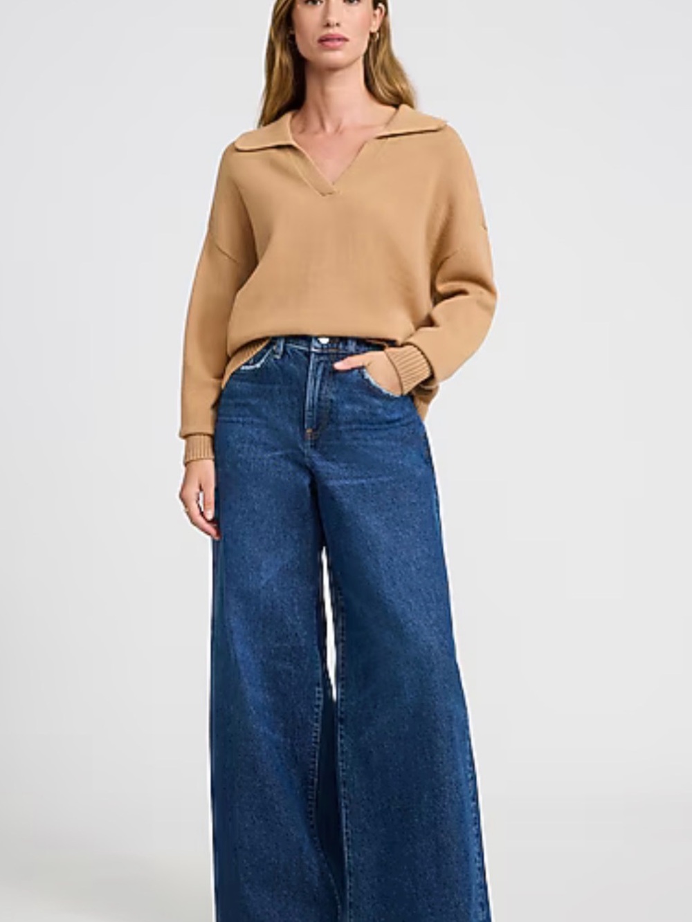 Express Wide-Leg High-Rise Jeans in Dark Blue
